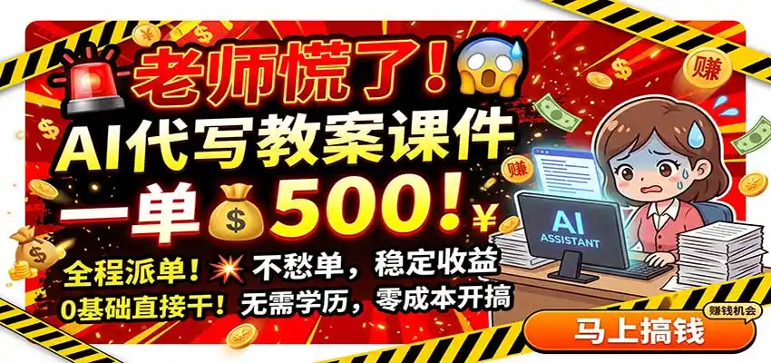 老师慌了！AI代写教案课件，一500，全程派单不愁单，0基础直接干-得宝资源站