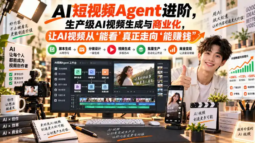 AI短视频Agent进阶，生产级AI视频生成与商业化，让AI视频从”能看”真正走向”能賺钱”-得宝资源站
