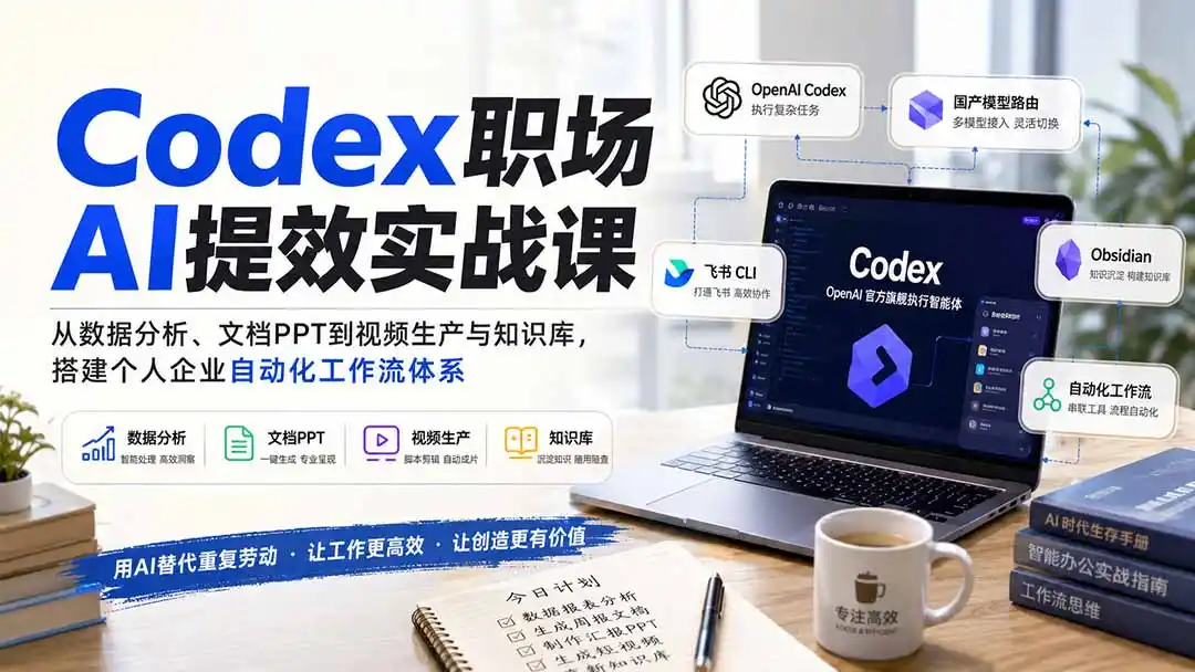 Codex职场AI提效实战课：从数据分析、文档PPT到视频生产与知识库，搭建个人企业自动化工作流体系-得宝资源站