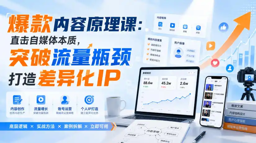 爆款内容原理课：直击自媒体本质，突破流量瓶颈打造差异化IP-得宝资源站