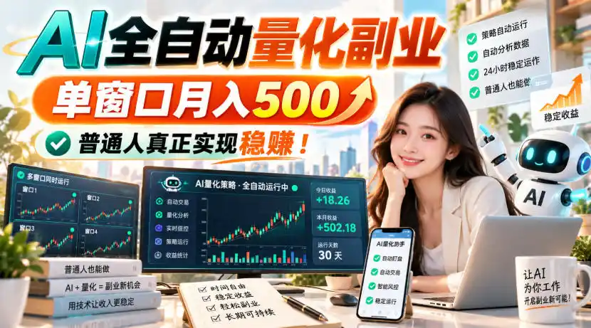 AI全自动量化副业，单窗口月入500，普通人真正实现稳賺！【揭秘】-得宝资源站