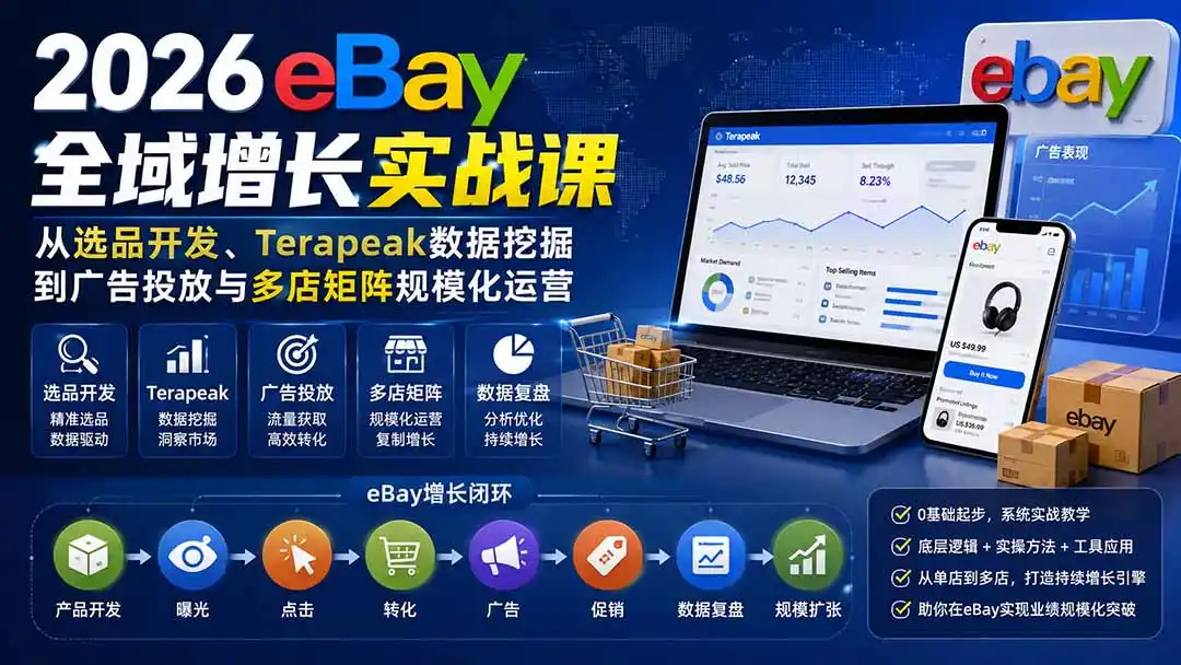 2026-Vincent eBay全域增长实战课-无水印：从选品开发、Terapeak数据挖掘到广告投放与多店矩阵规模化运营-得宝资源站