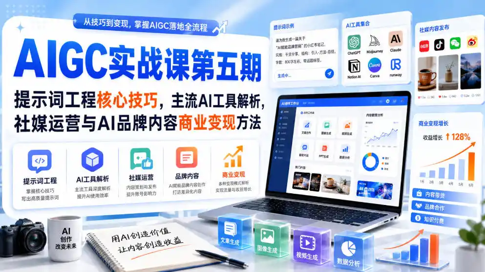 刺猬星球·AIGC实战课第五期，提示词工程核心技巧，主流AI工具解析，社媒运营与AI品牌内容商业变现方法-得宝资源站