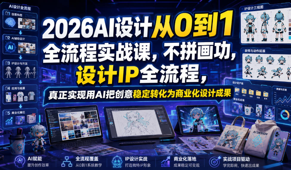 2026AI设计从0到1全流程实战课，不拼画功，设计IP全流程，真正实现用AI把创意稳定转化为商业化设计成果-得宝资源站