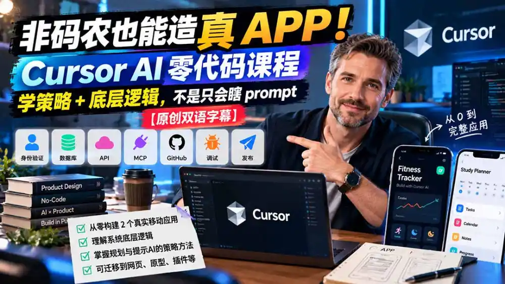 非码农也能造真 APP！Cursor AI 零代码课程：学策略 + 底层逻辑，不是只会瞎 prompt【原创双语字幕】-得宝资源站