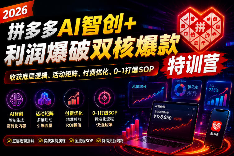2026拼多多AI智创+利润爆破双核爆款特训营，收获底层逻辑、活动矩阵、付费优化、0-1打爆SOP(更新0727)-得宝资源站