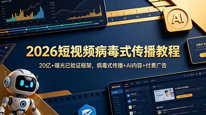 2026短视频病毒式传播教程：20亿+曝光已验证框架，病毒式传播+AI内容+付费广告-得宝资源站