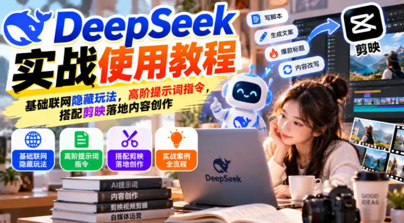 DeepSeek实战使用教程｜基础联网隐藏玩法，高阶提示词指令，搭配剪映落地内容创作-得宝资源站