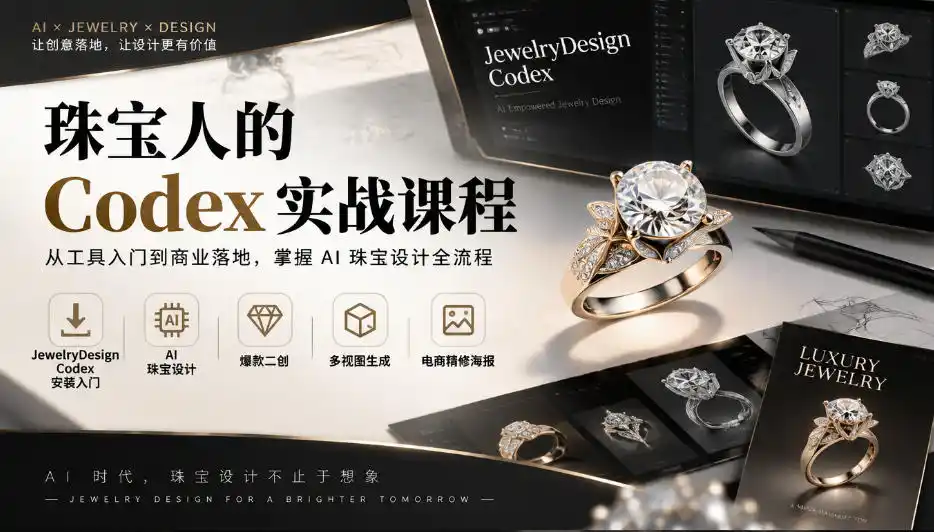 珠宝人的Codex实战课程｜JewelryDesign Codex安装入门、AI珠宝设计、爆款二创、多视图生成、电商精修海报全链路教学-得宝资源站