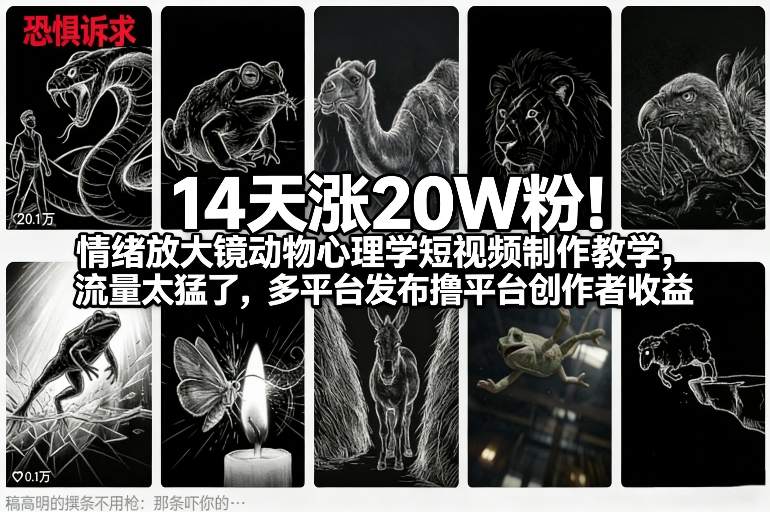 14天涨20W粉！情绪放大镜动物心理学短视频制作教学，流量太猛了，多平台发布撸平台创作者收益-得宝资源站