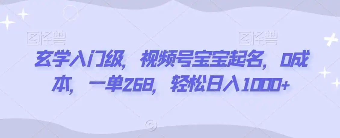 玄学入门级，视频号宝宝起名，0成本，一单268，轻松日入1000+【揭秘】-得宝资源站