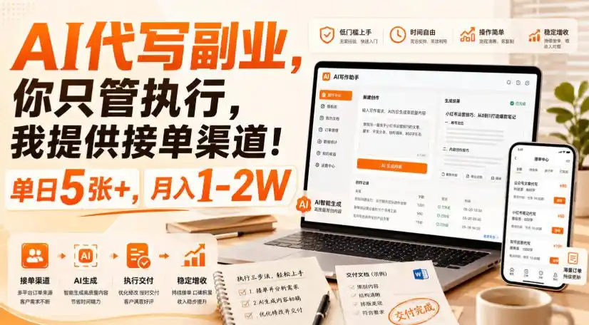 AI代写副业，你只管执行，我提供接单渠道！单日5张+，月入1-2W【揭秘】-得宝资源站