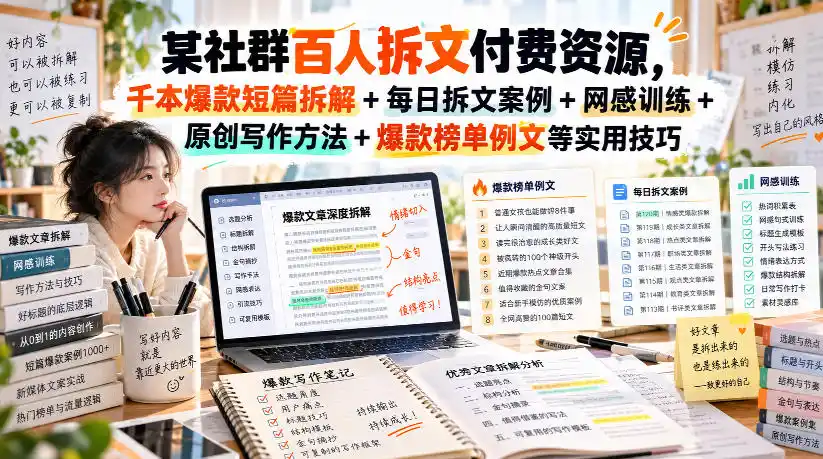 某社群百人拆文付费资源，千本爆款短篇拆解+每日拆文案例+网感训练+原创写作方法+爆款榜单例文等实用技巧(持续更新)-得宝资源站