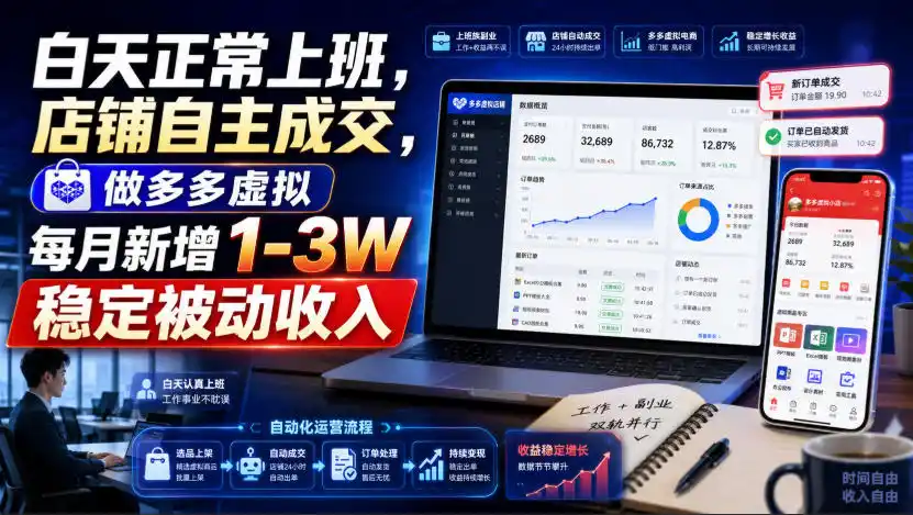 白天正常上班，店铺自主成交，做多多虚拟每月新增1-3W稳定被动收入【揭秘】-得宝资源站