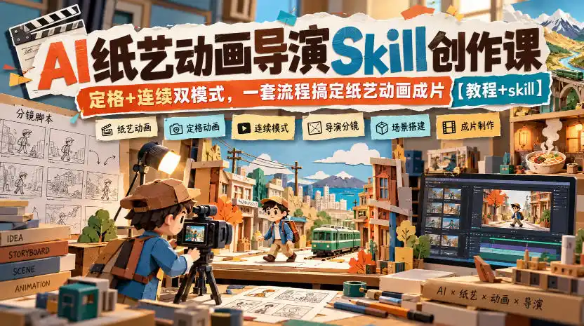 AI纸艺动画导演Skill创作课｜定格+连续双模式，一套流程搞定纸艺动画成片【教程+skill】-得宝资源站