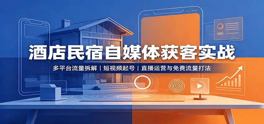 酒店民宿自媒体获客实战：多平台流量拆解，短视频起号，直播运营与免费流量打法-得宝资源站