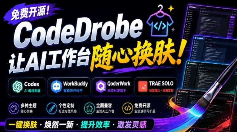 免费开源的CodeDrobe，让AI工作台随心换肤，支持Codex、WorkBuddy等，免费且本地运行！-得宝资源站