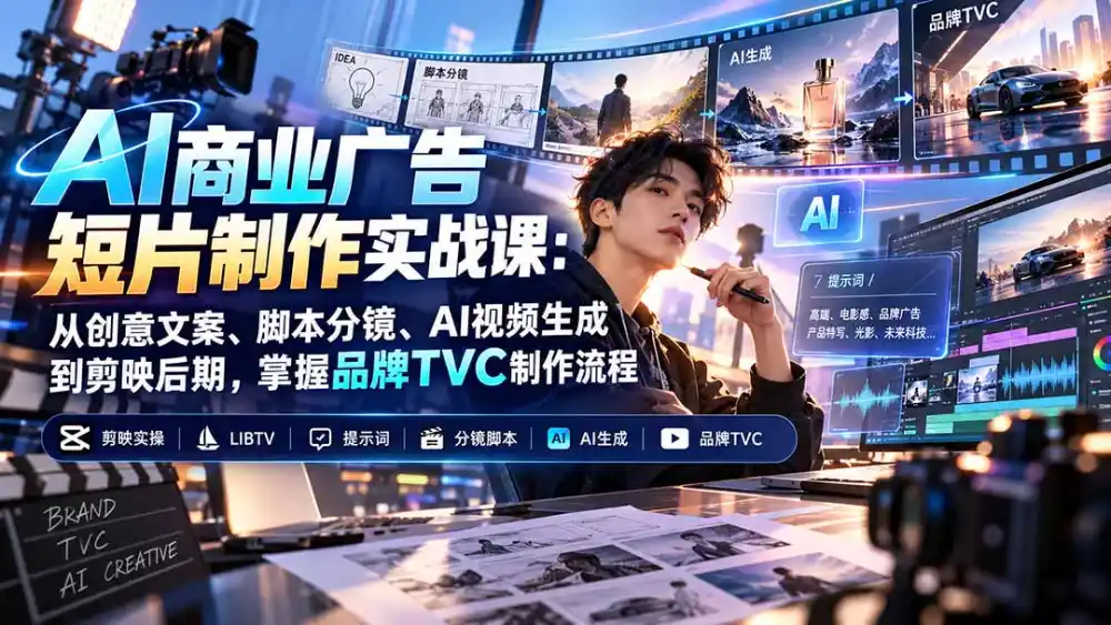 AI商业广告短片制作实战课：从创意文案、脚本分镜、AI视频生成到剪映后期，掌握品牌TVC制作流程-得宝资源站