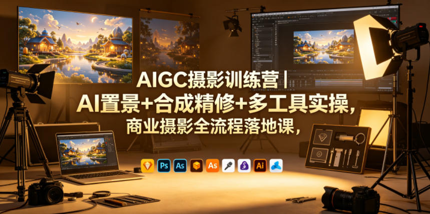 AIGC摄影训练营｜AI置景+合成精修+多工具实操，商业摄影全流程落地课-得宝资源站