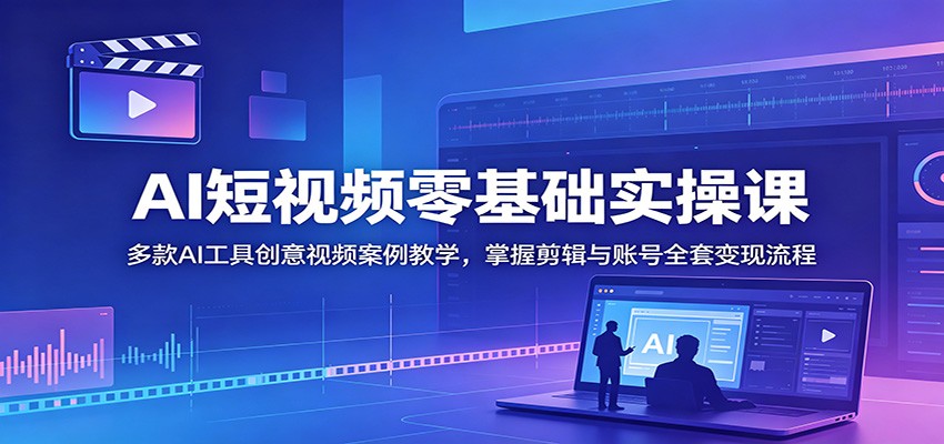 AI短视频零基础实操课：多款AI工具创意视频案例教学，掌握剪辑与账号全套变现流程-得宝资源站