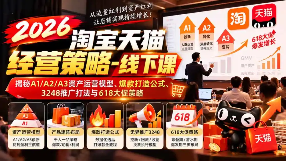 2026淘宝天猫经营策略-线下课：揭秘A1/A2/A3资产运营模型、爆款打造公式、3248推广打法与618大促策略-得宝资源站