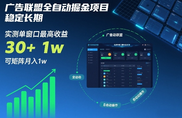 广告联盟全自动掘金项目，稳定长期，实测单窗口最高收益30+，可矩阵月入1w+【揭秘】-得宝资源站