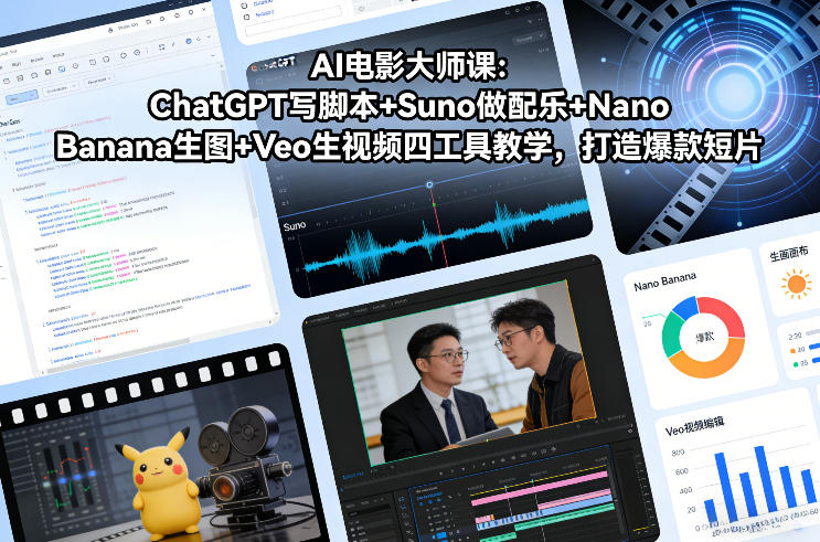 AI电影大师课：ChatGPT写脚本+Suno做配乐+Nano Banana生图+Veo生视频，打造爆款短片-得宝资源站