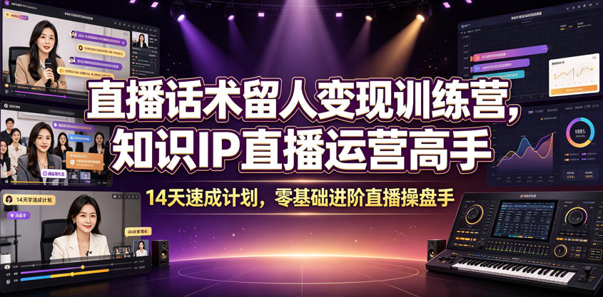 直播话术留人变现训练营，知识IP直播运营高手，14天速成计划，零基础进阶直播操盘手-得宝资源站