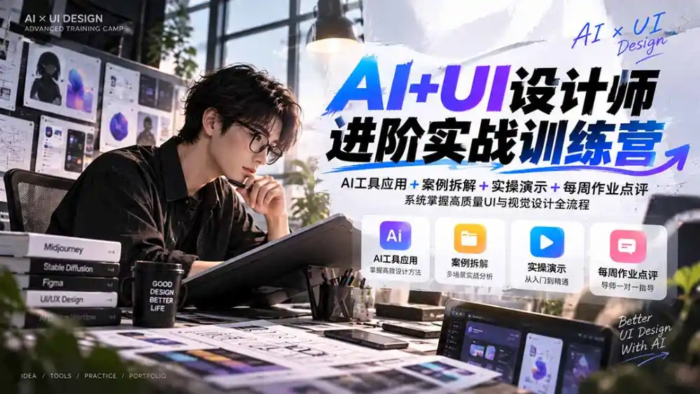 【无水印】AI+UI设计师进阶训练营-第4期：AI工具应用+案例拆解+实操演示+作业点评，掌握高质量UI与视觉设计全流程-得宝资源站