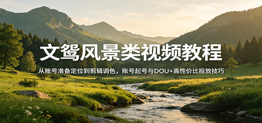 文鸳风景类视频教程：从账号准备定位到剪辑调色，账号起号与DOU+高性价比投放技巧-得宝资源站