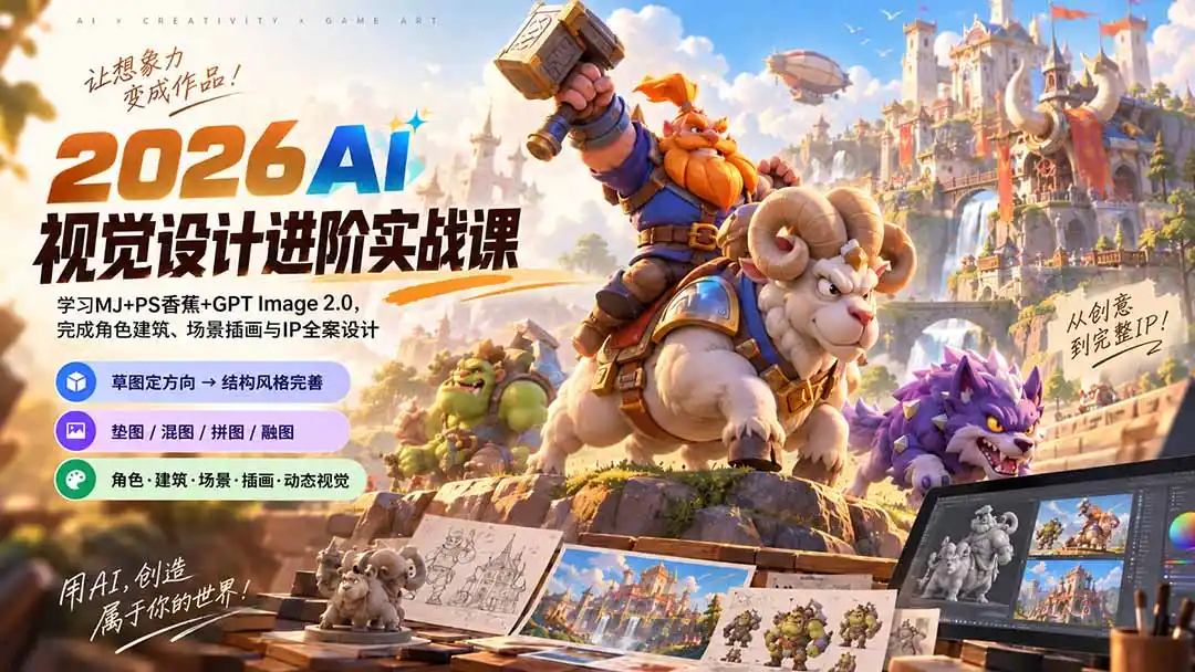2026AI视觉设计进阶实战课-更新：学习MJ+PS香蕉+GPT Image 2.0，完成角色建筑、场景插画与IP全案设计-得宝资源站