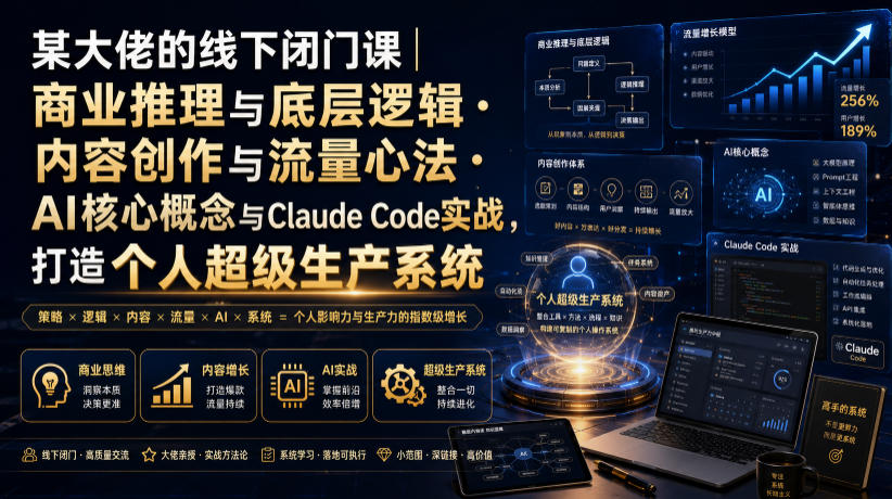 某大佬的线下闭门课｜商业推理与底层逻辑・内容创作与流量心法・AI核心概念与Claude Code实战，打造个人超级生产系统【录音+图片】-得宝资源站