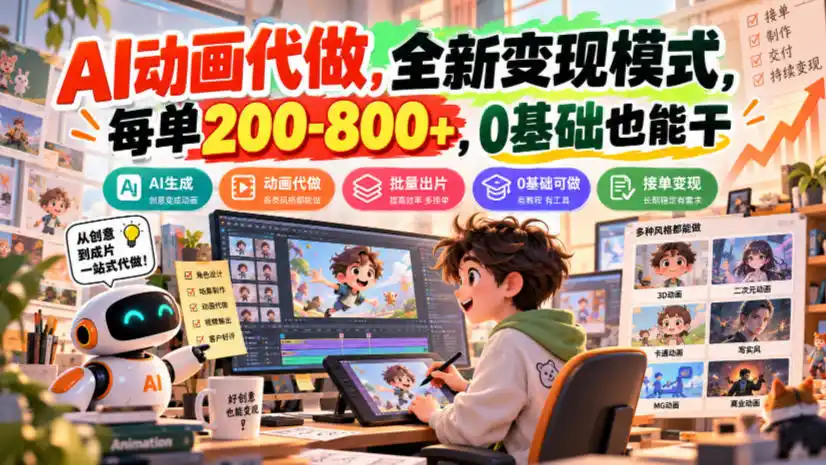 AI动画代做，全新变现模式，每单200-800+，0基础也能干【揭秘】-得宝资源站