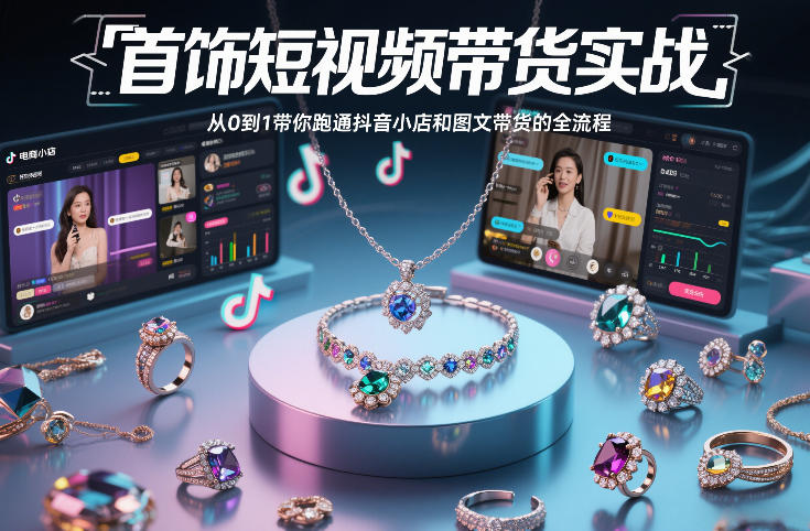 首饰短视频带货实战，从0到1带你跑通抖音小店和图文带货的全流程-得宝资源站