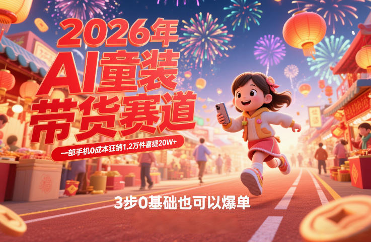 AI童装新春带货赛道，一部手机0成本狂销1.2万件喜提20W+，3步0基础也可以爆单-得宝资源站