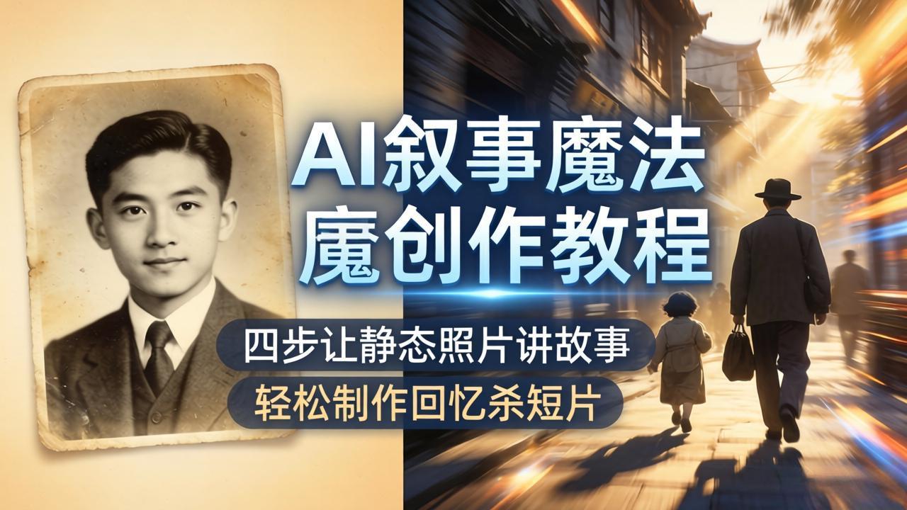 AI叙事魔法创作教程，四步让静态照片讲故事，老照片修复加动态特效，轻松制作回忆杀短片-得宝资源站