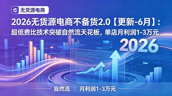 2026无货源电商不备货2.0【更新-6月】：超低费比技术突破自然流天花板，单店月利润1-3万元-得宝资源站