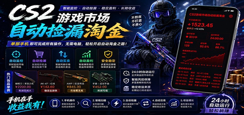 CSGO挂机捡漏项目通过利用游戏饰品交易机制，结合薄凉软件辅助捡漏，实现盈利-得宝资源站