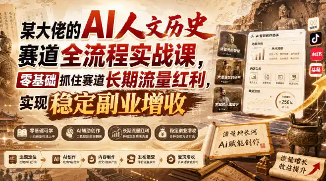 某大佬的AI人文历史赛道全流程实战课，零基础抓住赛道长期流量红利，实现稳定副业增收-得宝资源站
