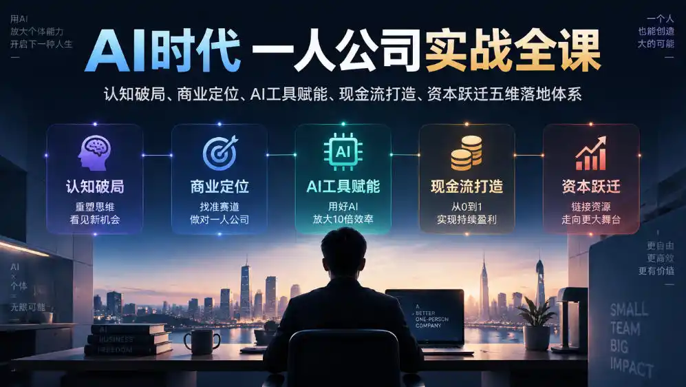 AI时代一人公司实战全课｜认知破局、商业定位、AI工具赋能、现金流打造、资本跃迁五维落地体系-得宝资源站