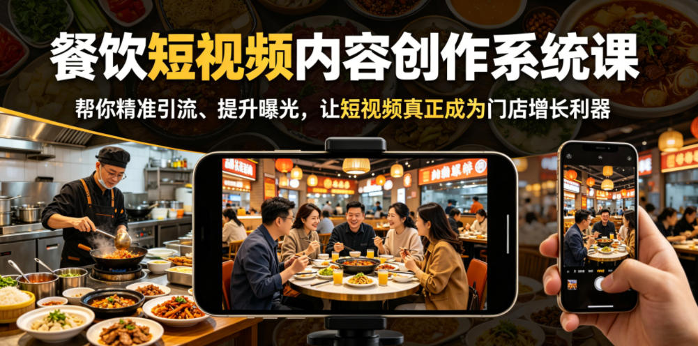 餐饮短视频内容创作系统课，帮你精准引流、提升曝光，让短视频真正成为门店增长利器-得宝资源站