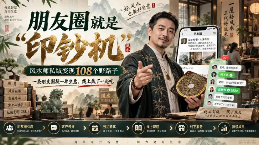 朋友圈就是“印钞机”，风水师私域变现108个野路子，一条朋友圈换一单生意，线上线下一起吃【文档】-得宝资源站