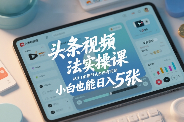 头条视频玩法实操课，从0-1全细节头条所有问题，小白也能日入5张-得宝资源站