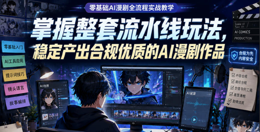 零基础AI漫剧全流程实战教学，掌握整套流水线玩法，稳定产出合规优质的AI漫剧作品-得宝资源站