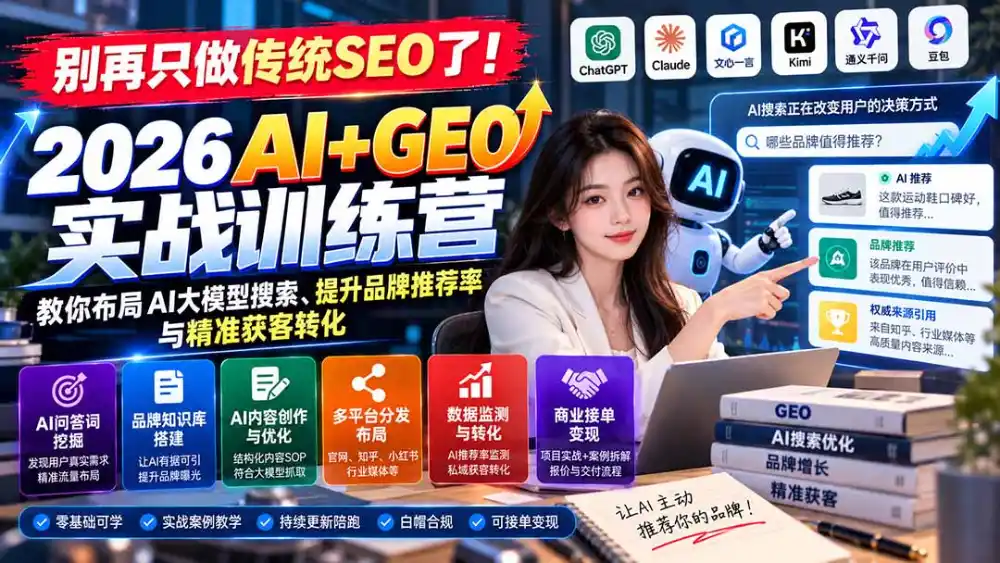 别再只做传统SEO了！《2026AI+GEO实战训练营》教你布局AI大模型搜索、提升品牌推荐率与精准获客转化-得宝资源站