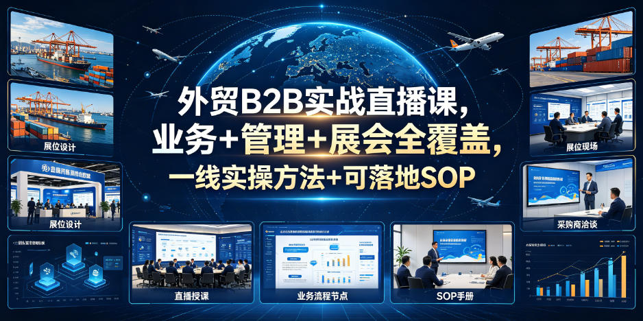 外贸B2B实战直播课，业务+管理+展会全覆盖，一线实操方法+可落地SOP-得宝资源站