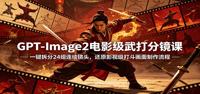 GPT-Image2电影级武打分镜课：一键拆分24组连续镜头，还原影视级打斗画面制作流程-得宝资源站