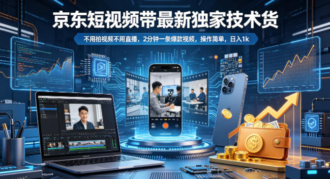 京东短视频带货最新独家技术，不用拍视频不用直播，2分钟一条爆款视频，操作简单，日入1k+【揭秘】-得宝资源站