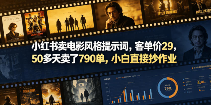 小红书卖电影风格提示词，客单价29，50多天卖了790单，小白直接抄作业！-得宝资源站