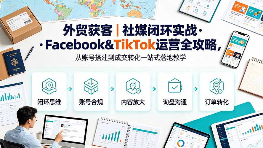 外贸获客｜社媒闭环实战·Facebook&TikTok运营全攻略，从账号搭建到成交转化一站式落地教学-得宝资源站